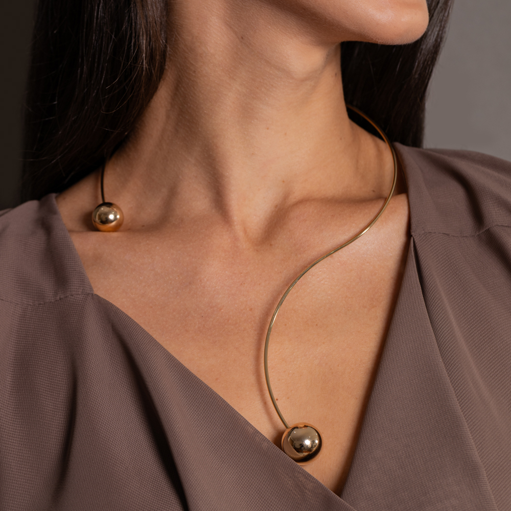 COLAR ARO DUPLO BOLA BANHO OURO 18K