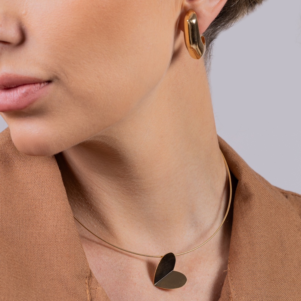 COLAR ARO CORAÇÃO LISO BANHO OURO 18K