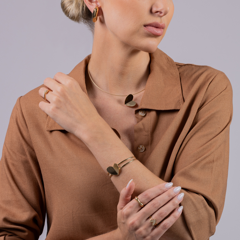 COLAR ARO CORAÇÃO LISO BANHO OURO 18K