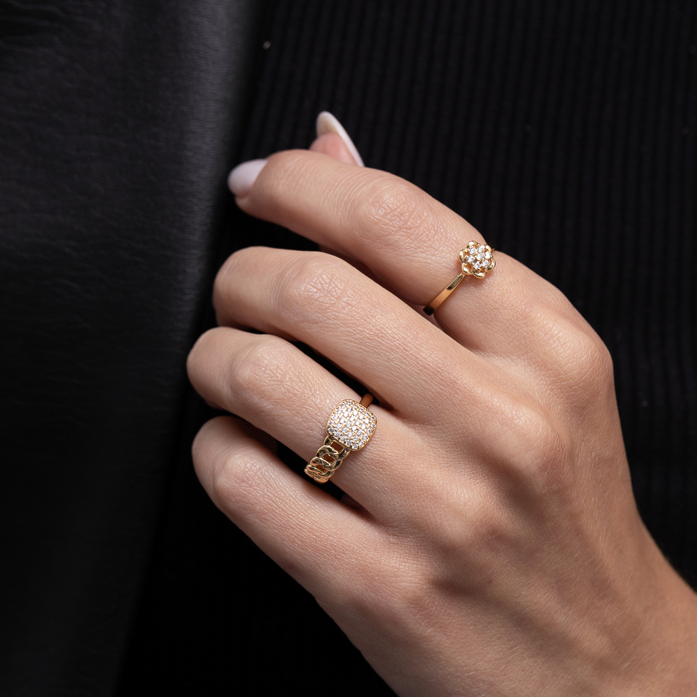ANEL MIX COM CORRENTE CRAVEJADO BANHO OURO 18K