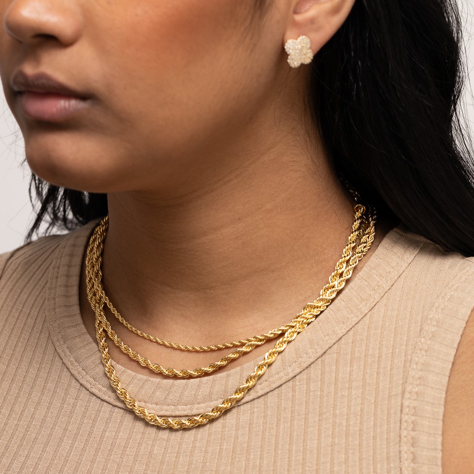 CORRENTE CABO DE AÇO M 4MM BANHO OURO 18K