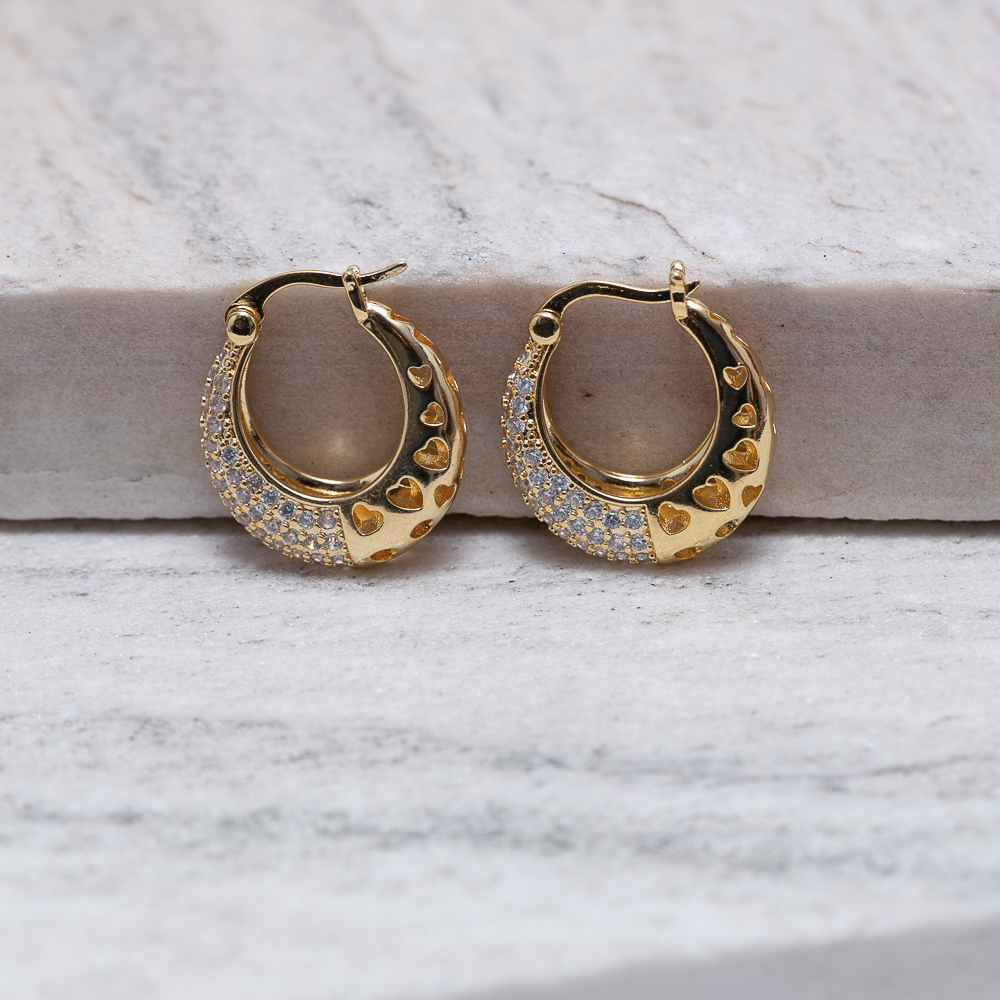 BRINCO ARGOLA CRAVEJADA CRISTAL FECHO JOIA BANHO OURO 18K