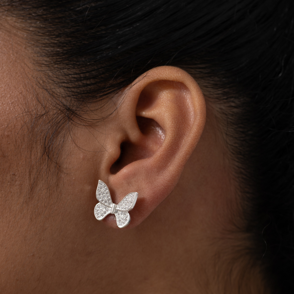 BRINCO BORBOLETA CRAVEJADA BANHO PRATA