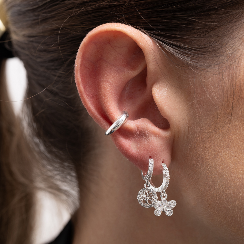 BRINCO ARGOLINHA ÁRVORE DA VIDA COM ZIRCÔNIAS BANHO PRATA