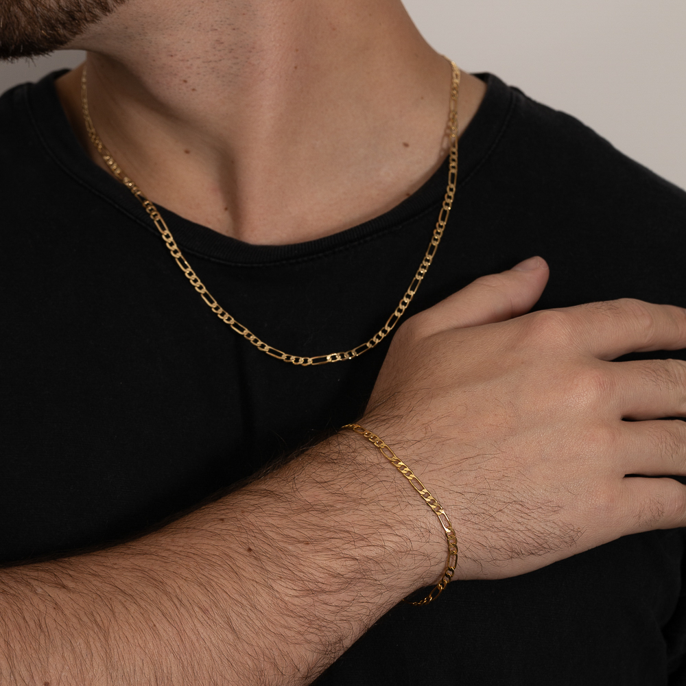 PULSEIRA MASCULINA ELOS DUPLOS BANHO OURO 18K