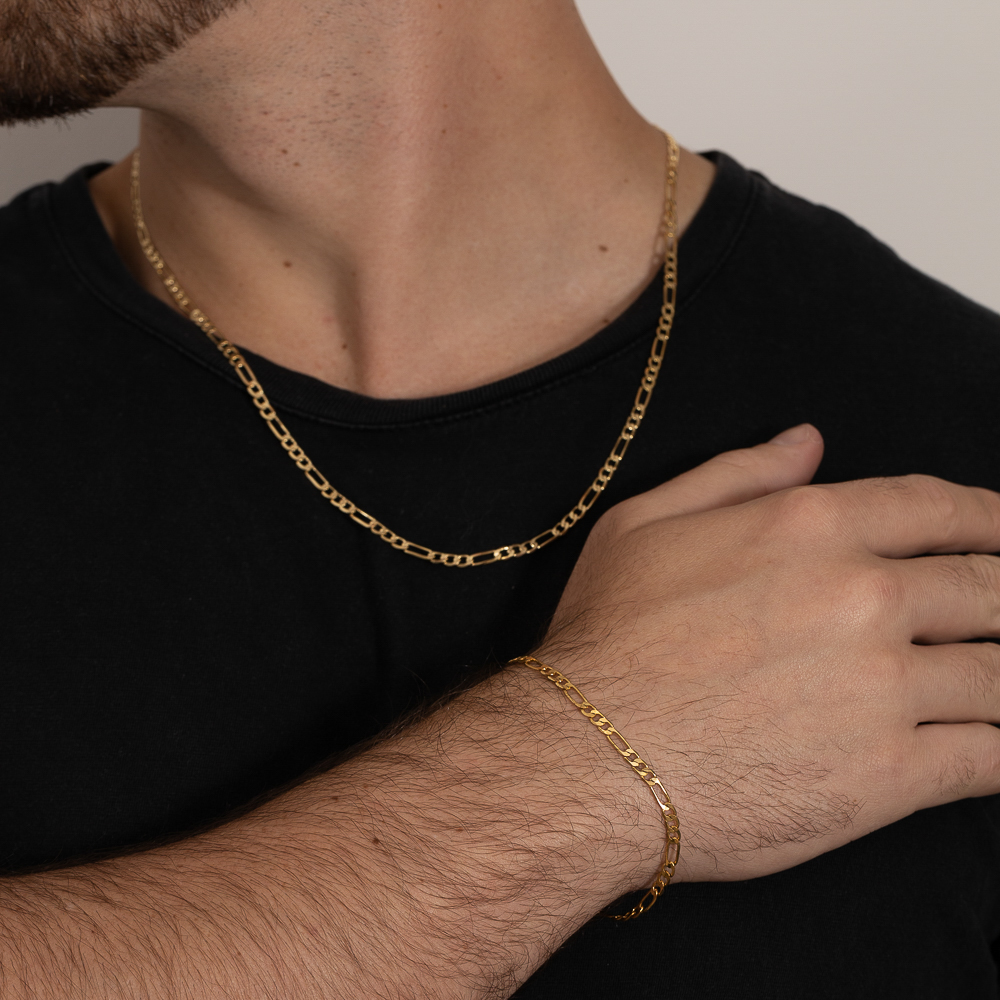 PULSEIRA MASCULINA ELOS DUPLOS BANHO OURO 18K