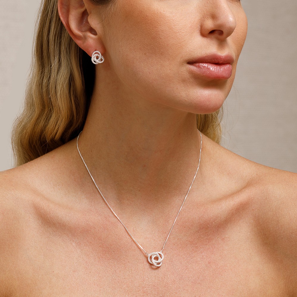 CONJUNTO CÍRCULO TRIPLO CRAVEJADO BANHO PRATA