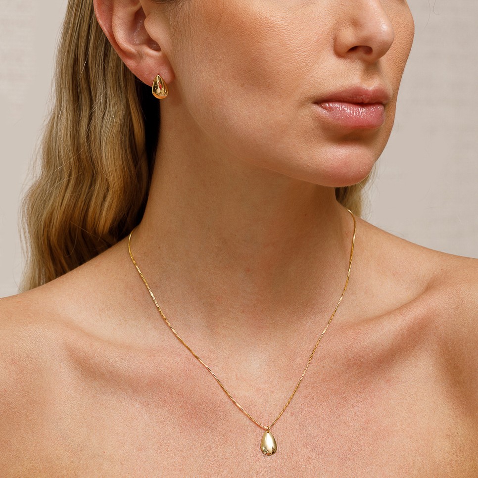 CONJUNTO GOTINHA LISA BANHO OURO 18K