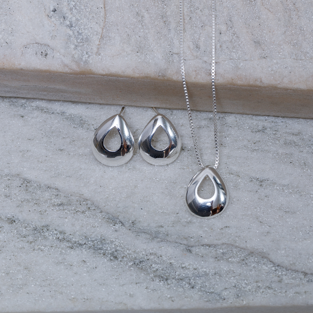 CONJUNTO GOTINHA VAZADA BANHO PRATA