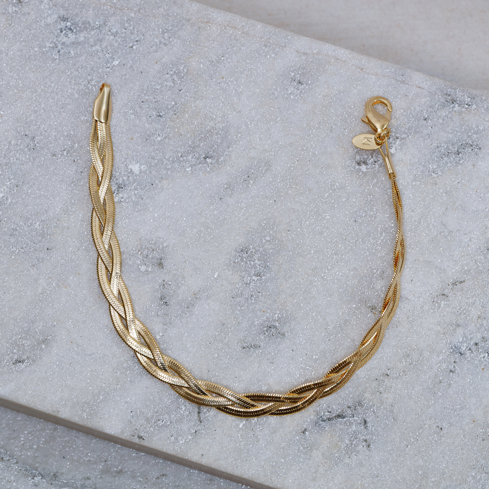 PULSEIRA FITA TRANÇADA ESPELHADA P BANHO OURO 18K