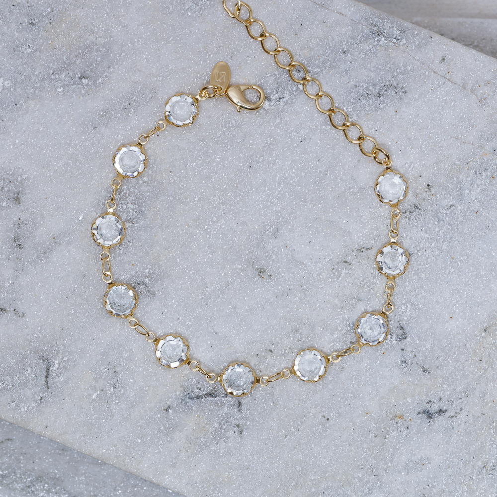 PULSEIRA COM PEDRAS CRISTAIS BANHO OURO 18K