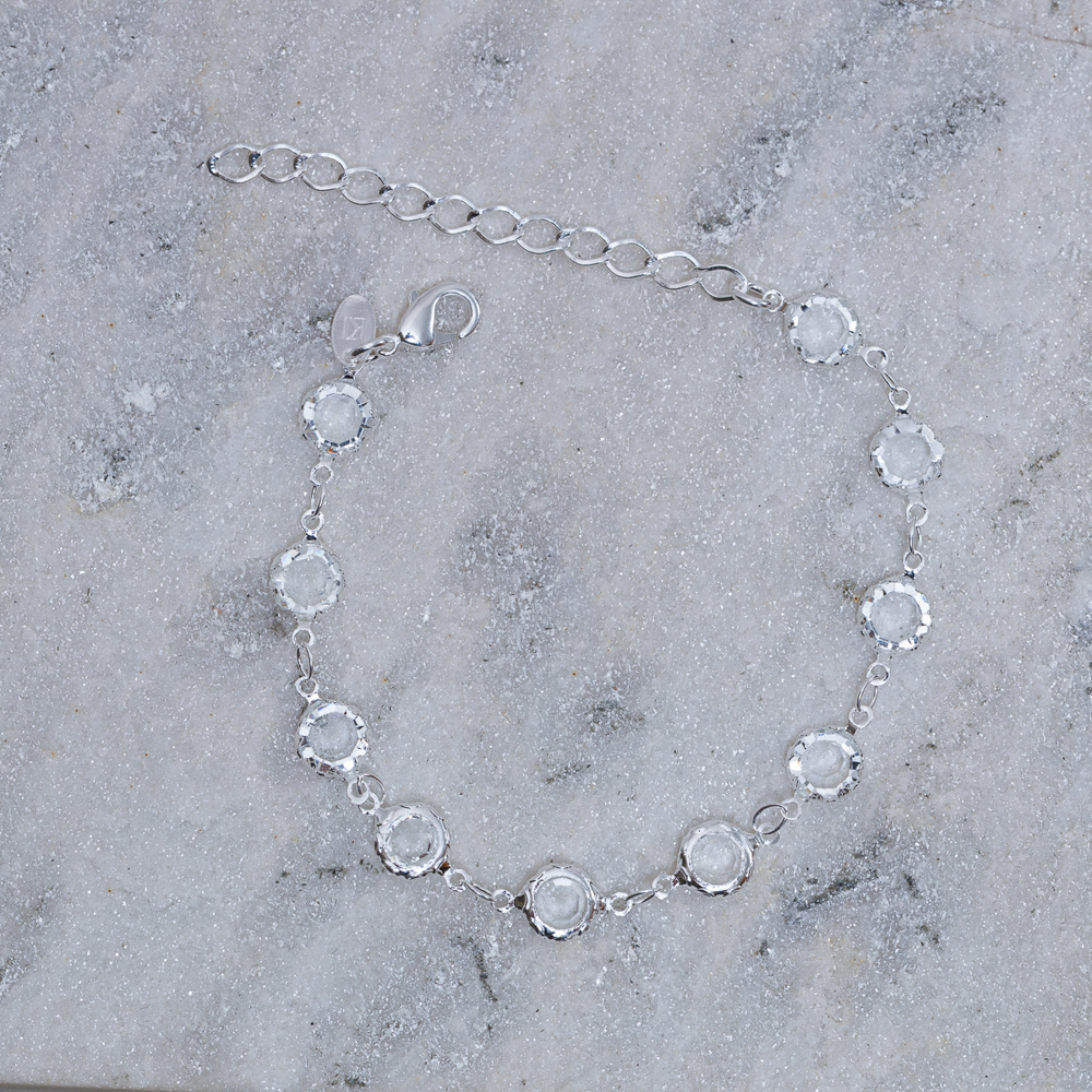 PULSEIRA COM PEDRAS CRISTAIS BANHO PRATA