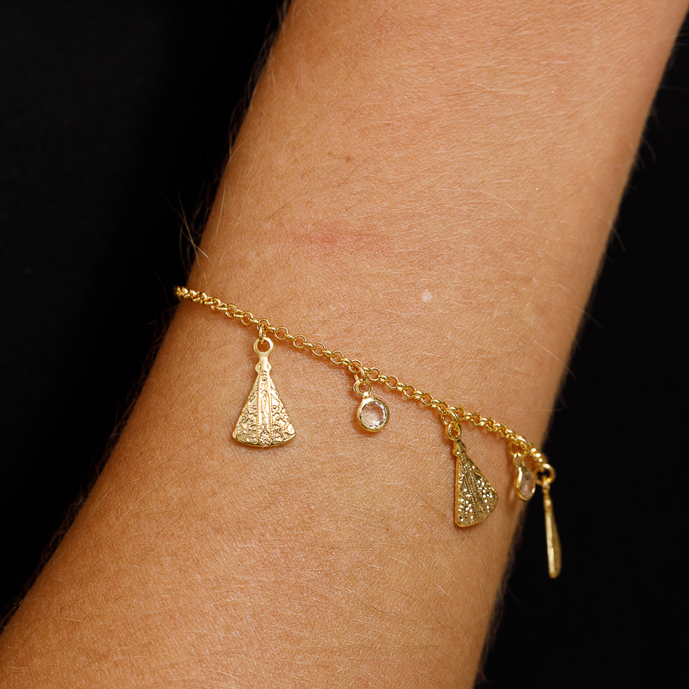 PULSEIRA NOSSA SENHORA COM CRISTAIS BANHO OURO 18K