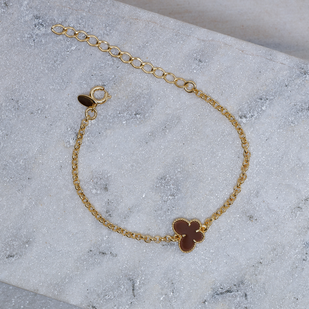 PULSEIRA BORBOLETA MORROM BANHO OURO 18K