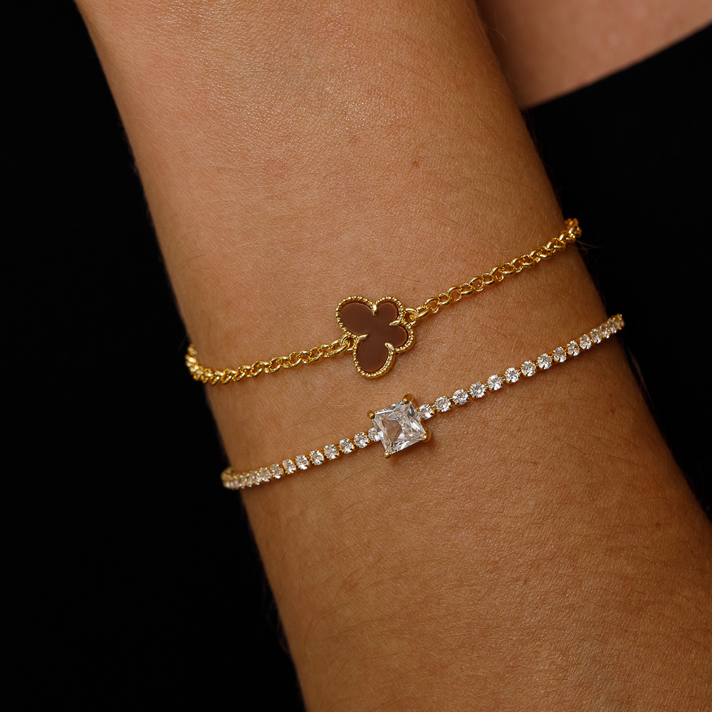 PULSEIRA RIVIERA P CRISTAL BANHO OURO 18K