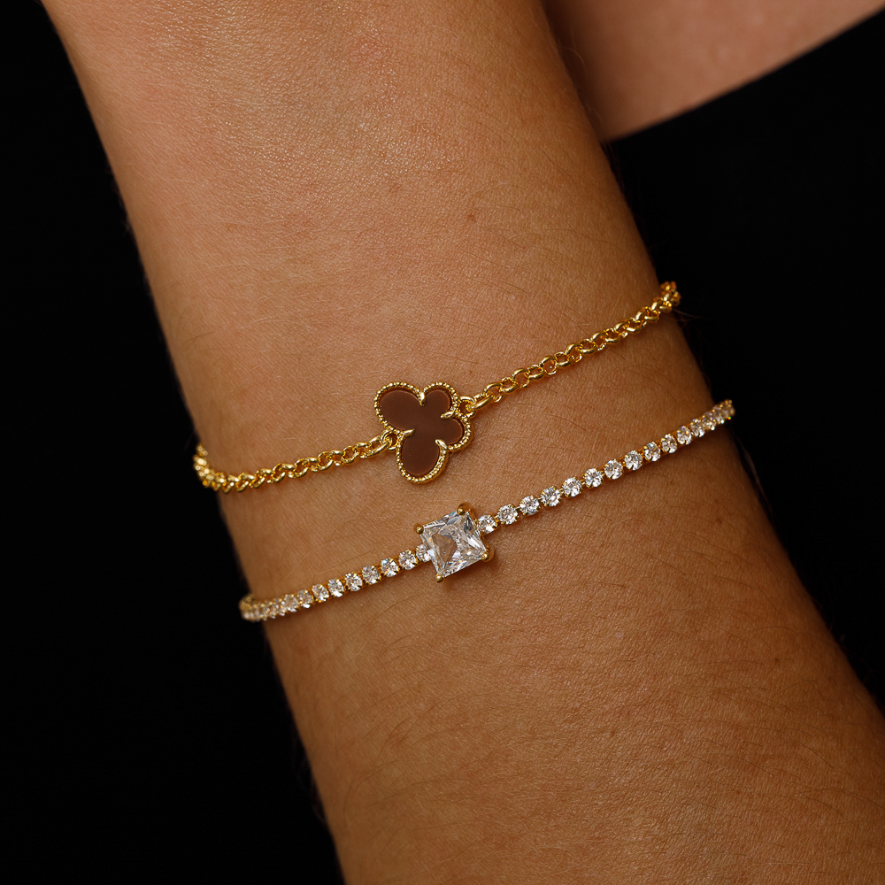 PULSEIRA RIVIERA P CRISTAL BANHO OURO 18K