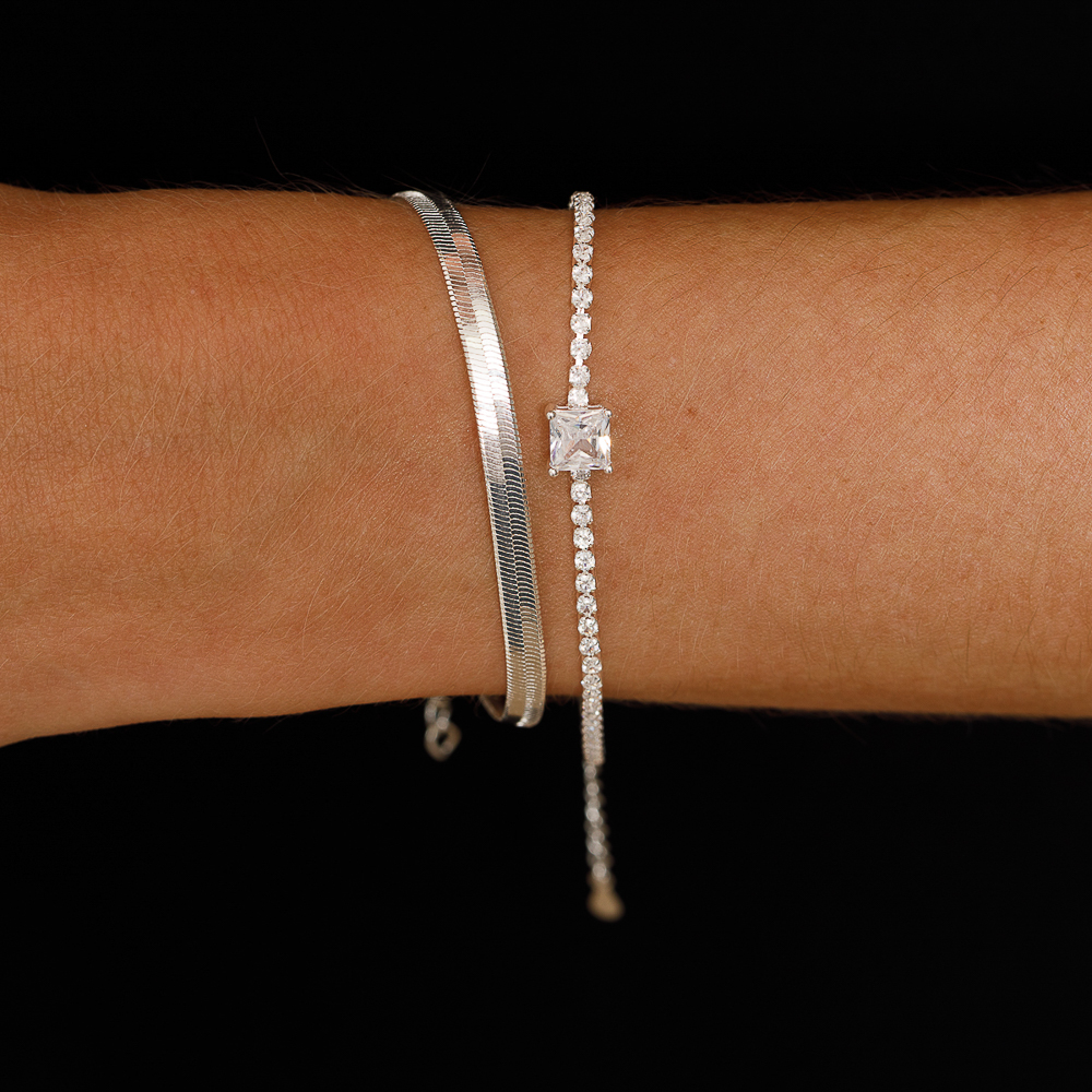 PULSEIRA RIVIERA P CRISTAL BANHO PRATA