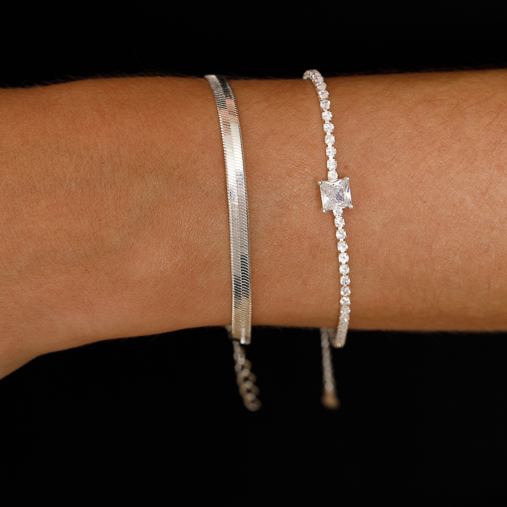 PULSEIRA RIVIERA P CRISTAL BANHO PRATA