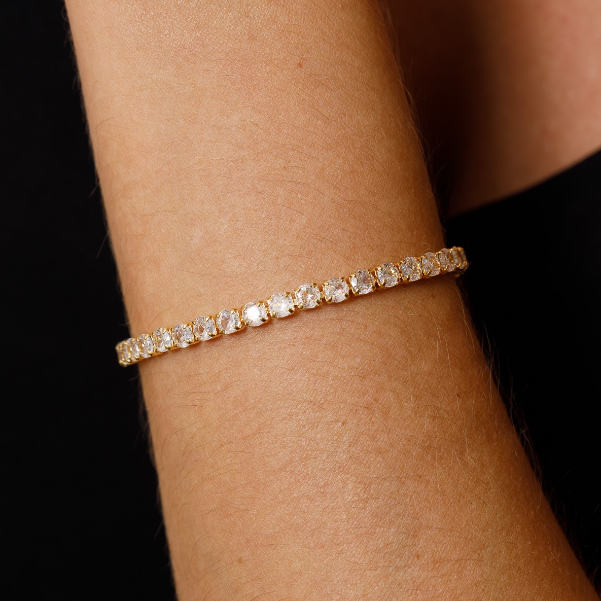 PULSEIRA RIVIERA CRISTAL BANHO OURO 18K