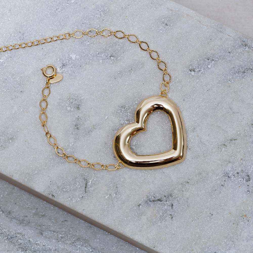 PULSEIRA ELOS COM CORAÇÃO VAZADO BANHO OURO 18K