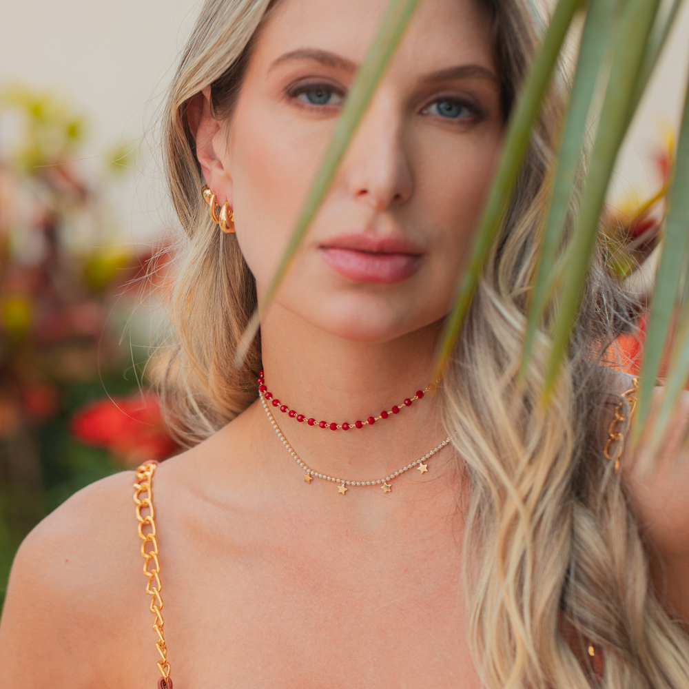 CHOKER BOLINHAS VINHO BANHO OURO 18K