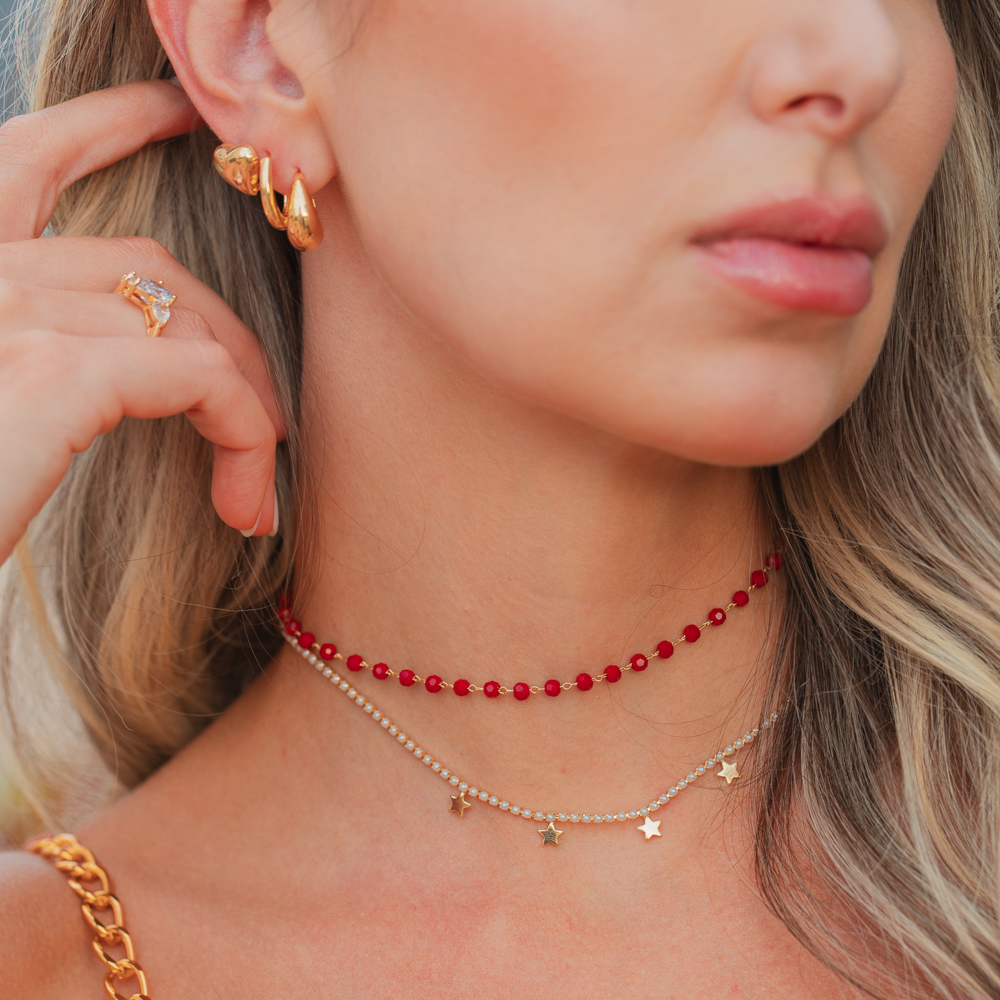 CHOKER BOLINHAS VINHO BANHO OURO 18K