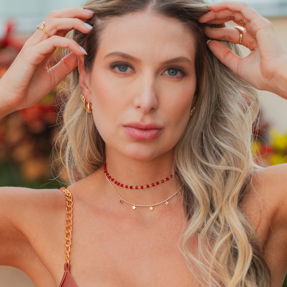 CHOKER BOLINHAS VINHO BANHO OURO 18K