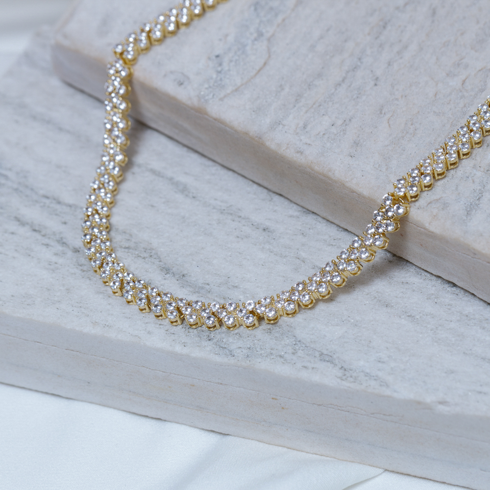 COLAR RIVIERA FLOR DE VERBENA CRISTAL BANHO OURO 18K