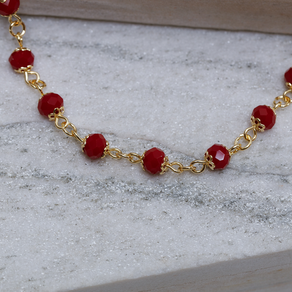 CHOKER BOLINHAS COR VINHO BANHO OURO 18K