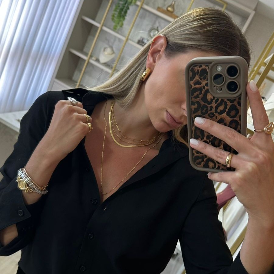 CHOKER ESPELHADA 4MM BANHO OURO 18K