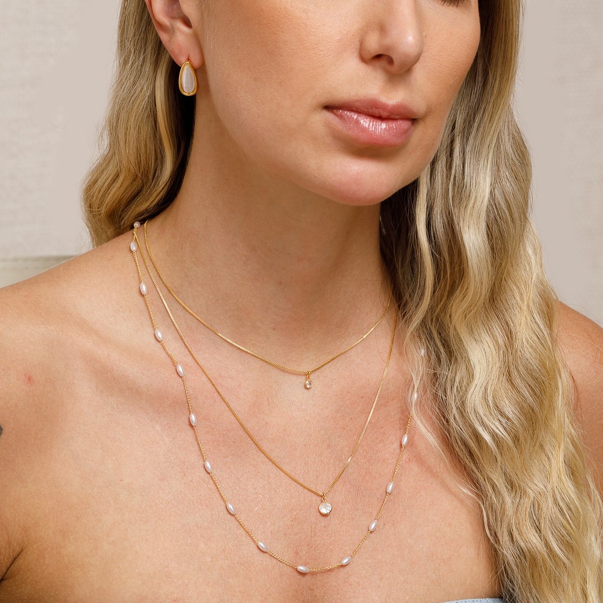 COLAR DUPLO PONTO DE LUZ CRISTAL BANHO OURO 18K