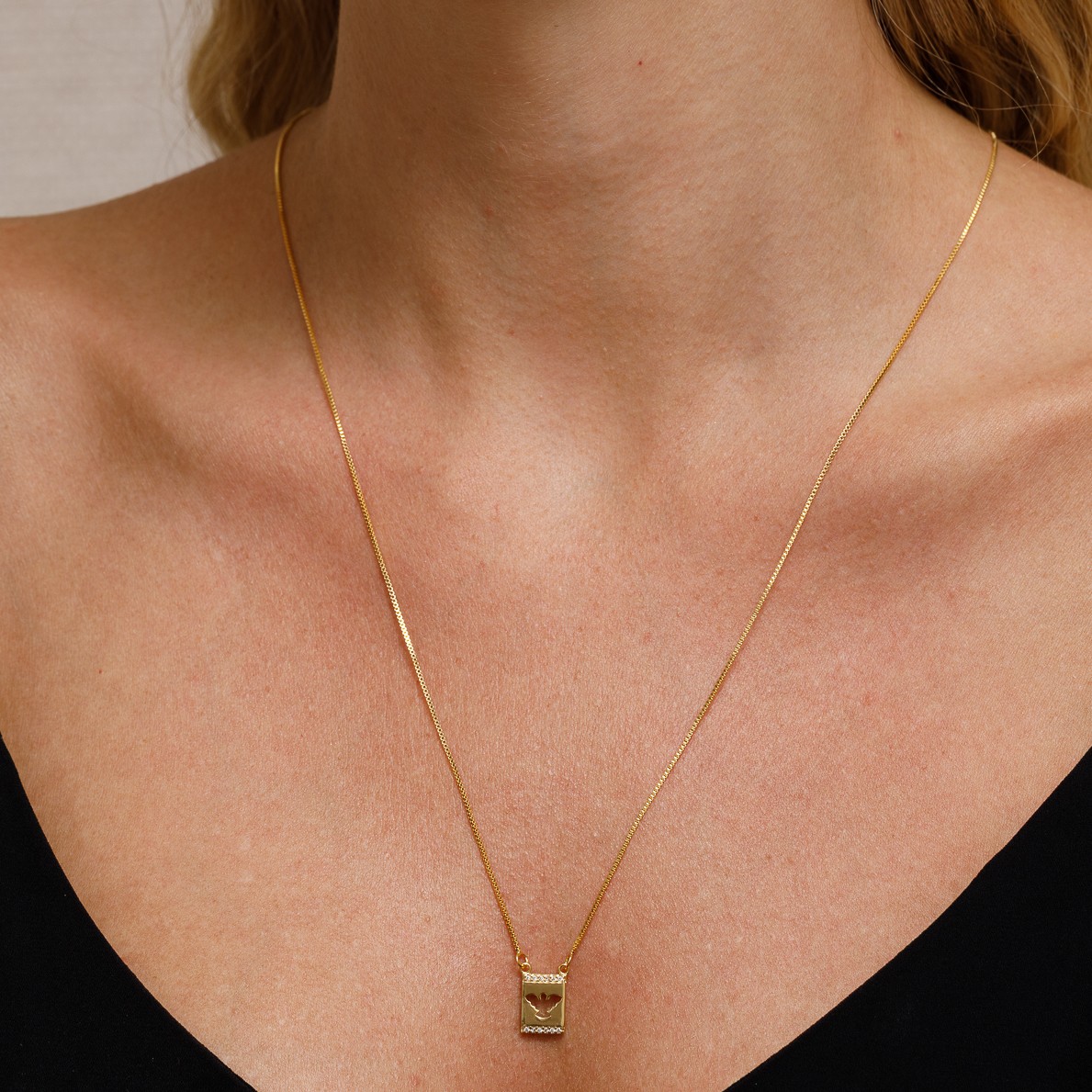 COLAR ESCAPULÁRIO M ESPÍRITO SANTO BANHO OURO 18K