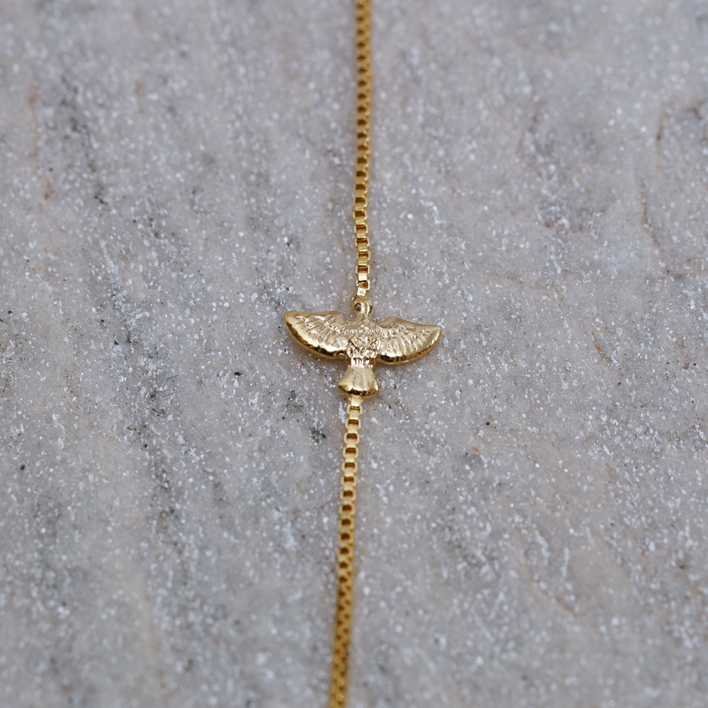 COLAR MEDALHA ESPÍRITO SANTO CRISTAL BANHO OURO 18K