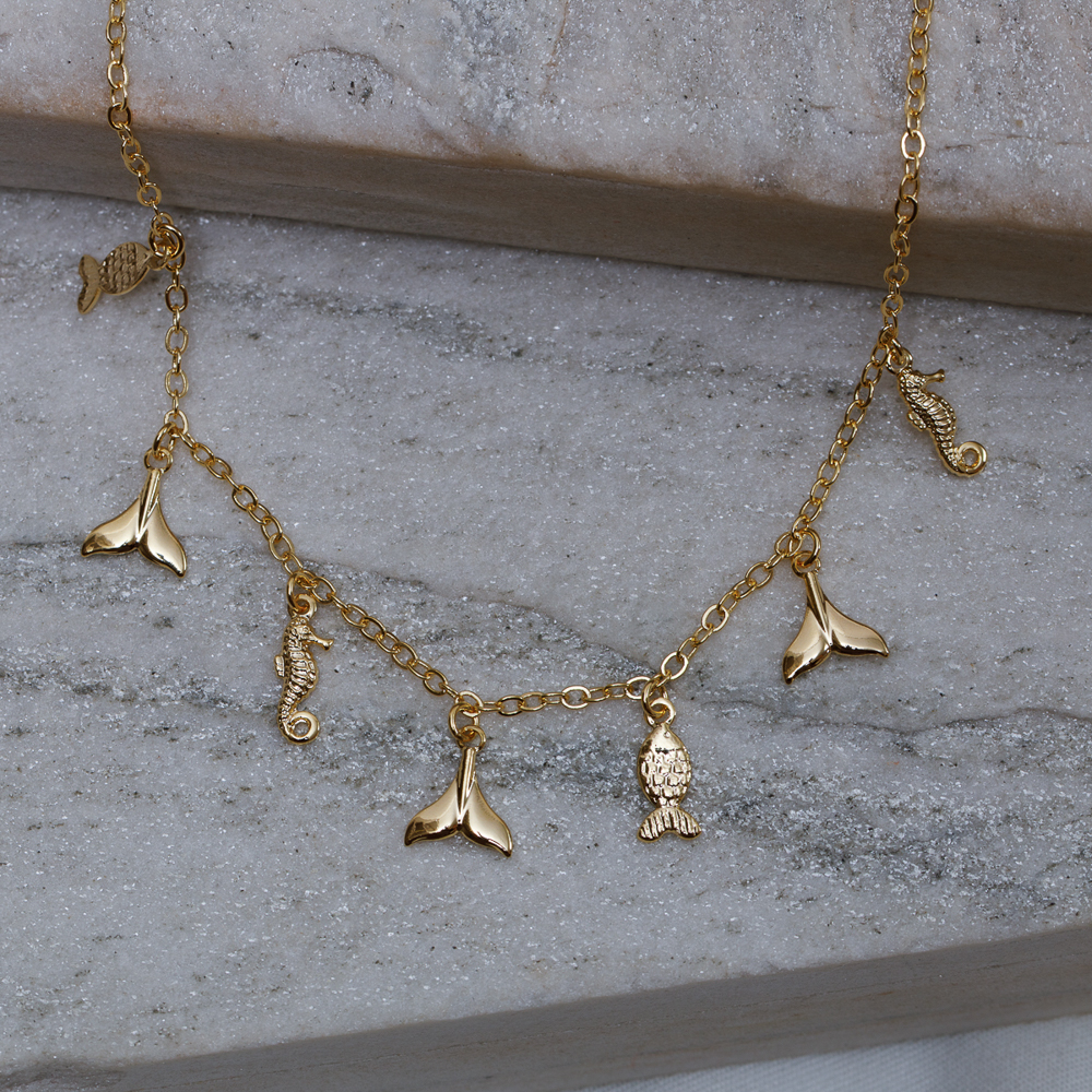 CHOKER PINGENTES DO MAR BANHO OURO 18K