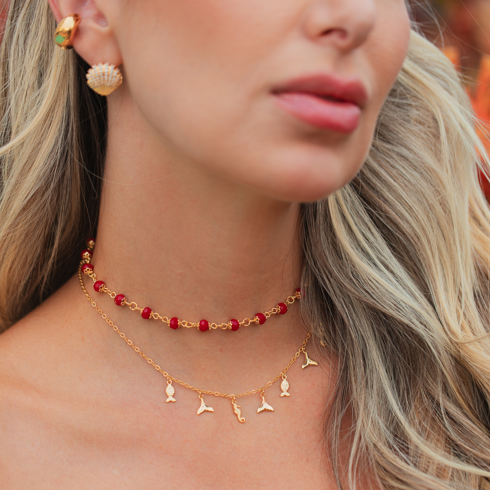 CHOKER PINGENTES DO MAR BANHO OURO 18K