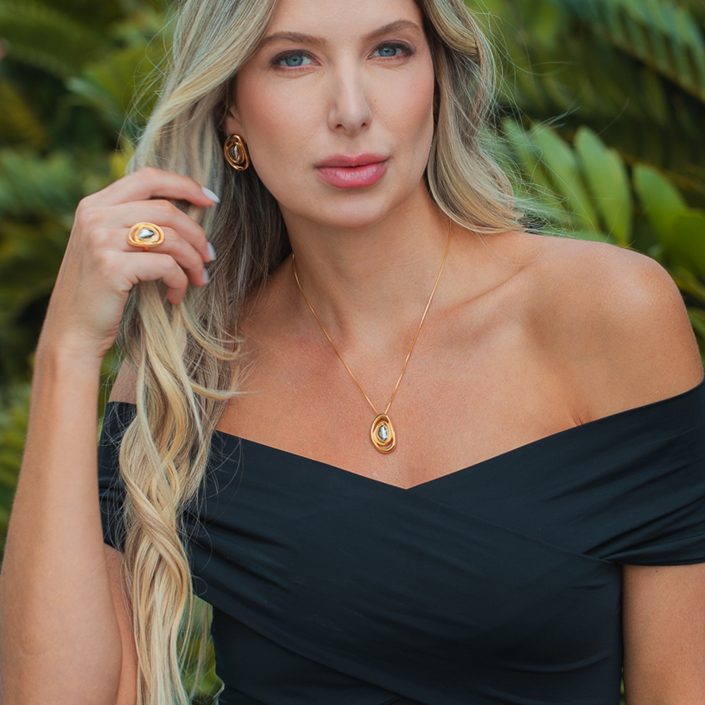 COLAR ORGÂNICO COM RÓDIO BRANCO E BANHO OURO 18K