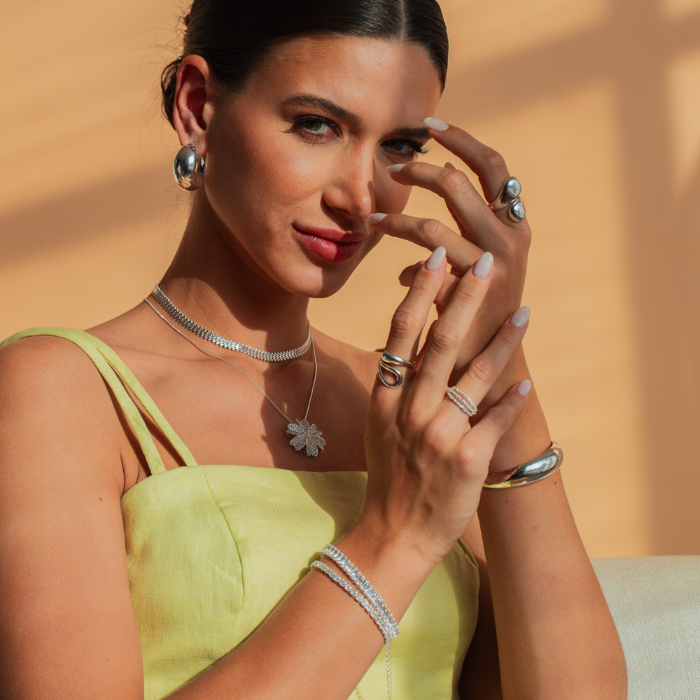 BRACELETE FLOR DE ANTÚRIO BANHO PRATA