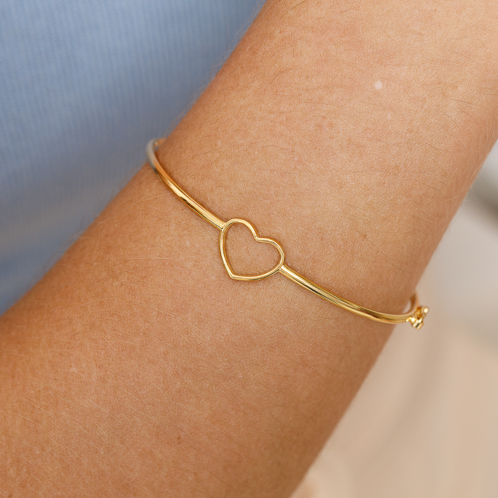 BRACELETE CORAÇÃO COM FECHO JOIA BANHO OURO 18K