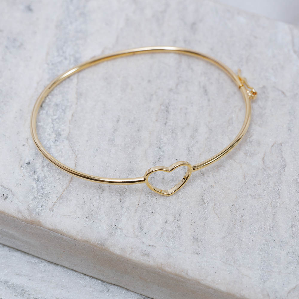 BRACELETE CORAÇÃO COM FECHO JOIA BANHO OURO 18K