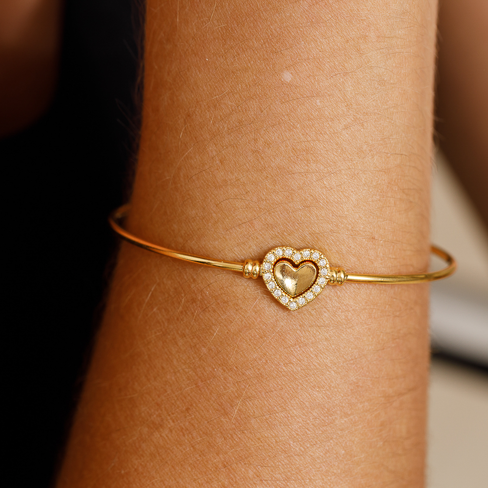 BRACELETE CORAÇÃO MONTAGEM BANHO OURO 18K