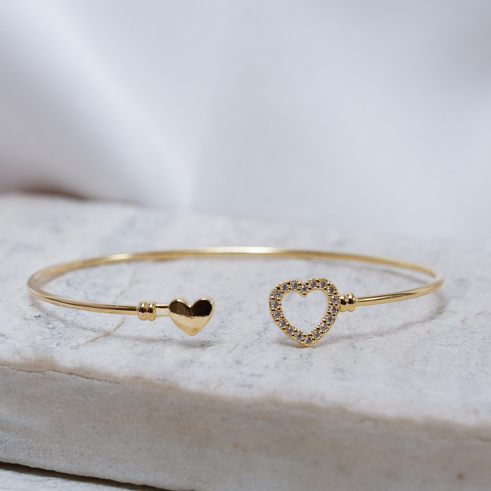 BRACELETE CORAÇÃO MONTAGEM BANHO OURO 18K