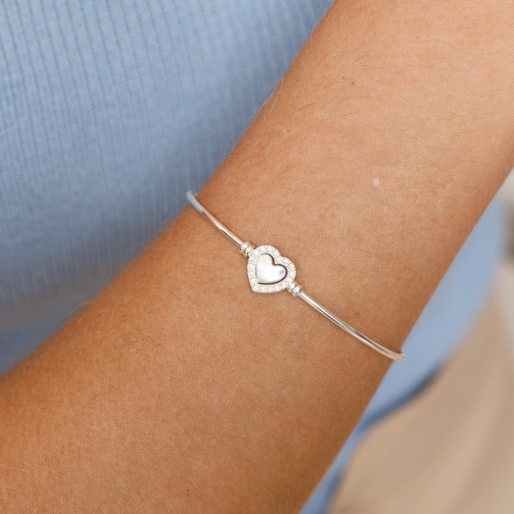 BRACELETE CORAÇÃO MONTAGEM BANHO PRATA