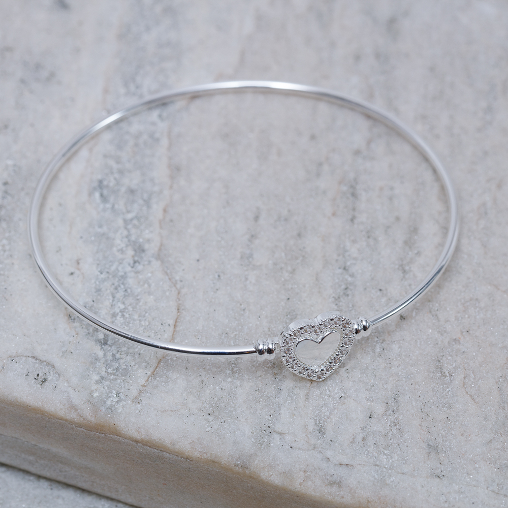 BRACELETE CORAÇÃO MONTAGEM BANHO PRATA