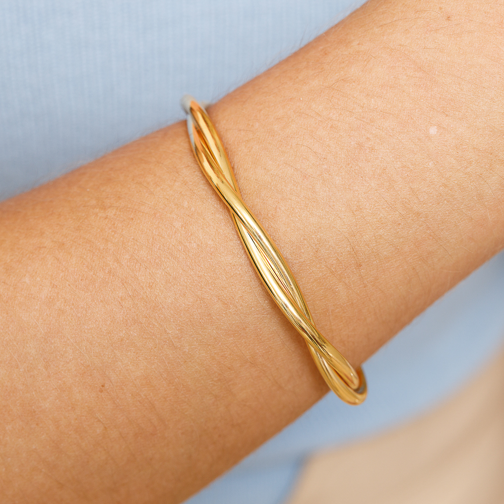 BRACELETE GROSSO TORCIDO BANHO OURO 18K