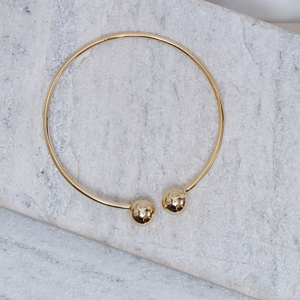 BRACELETE LISO COM ESFERAS BANHO OURO 18K