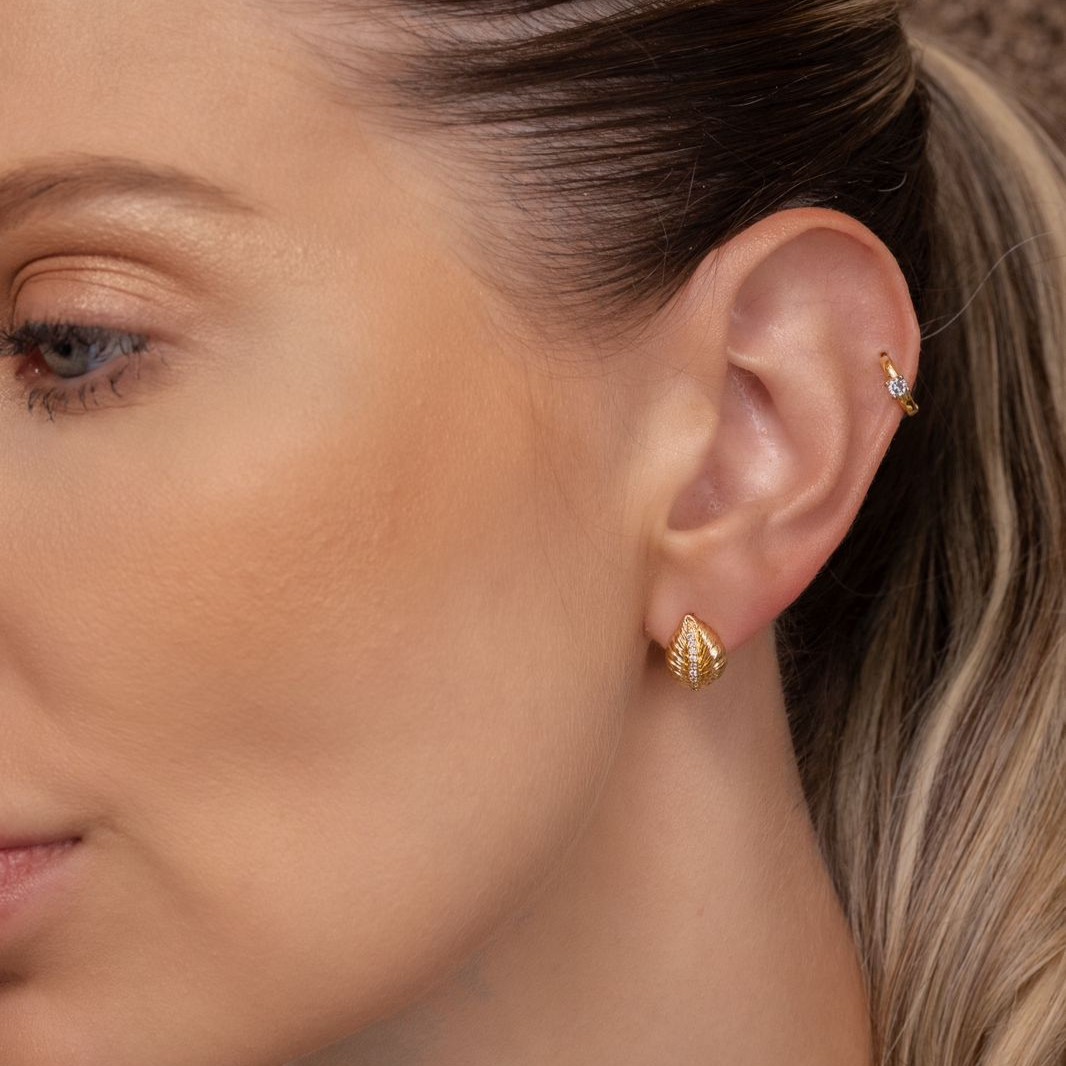 BRINCO FOLHA LISA E CRAVEJADA BANHO OURO 18K