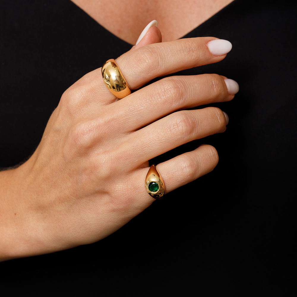 ANEL DEDINHO REDONDO VERDE REGULÁVEL BANHO OURO 18K