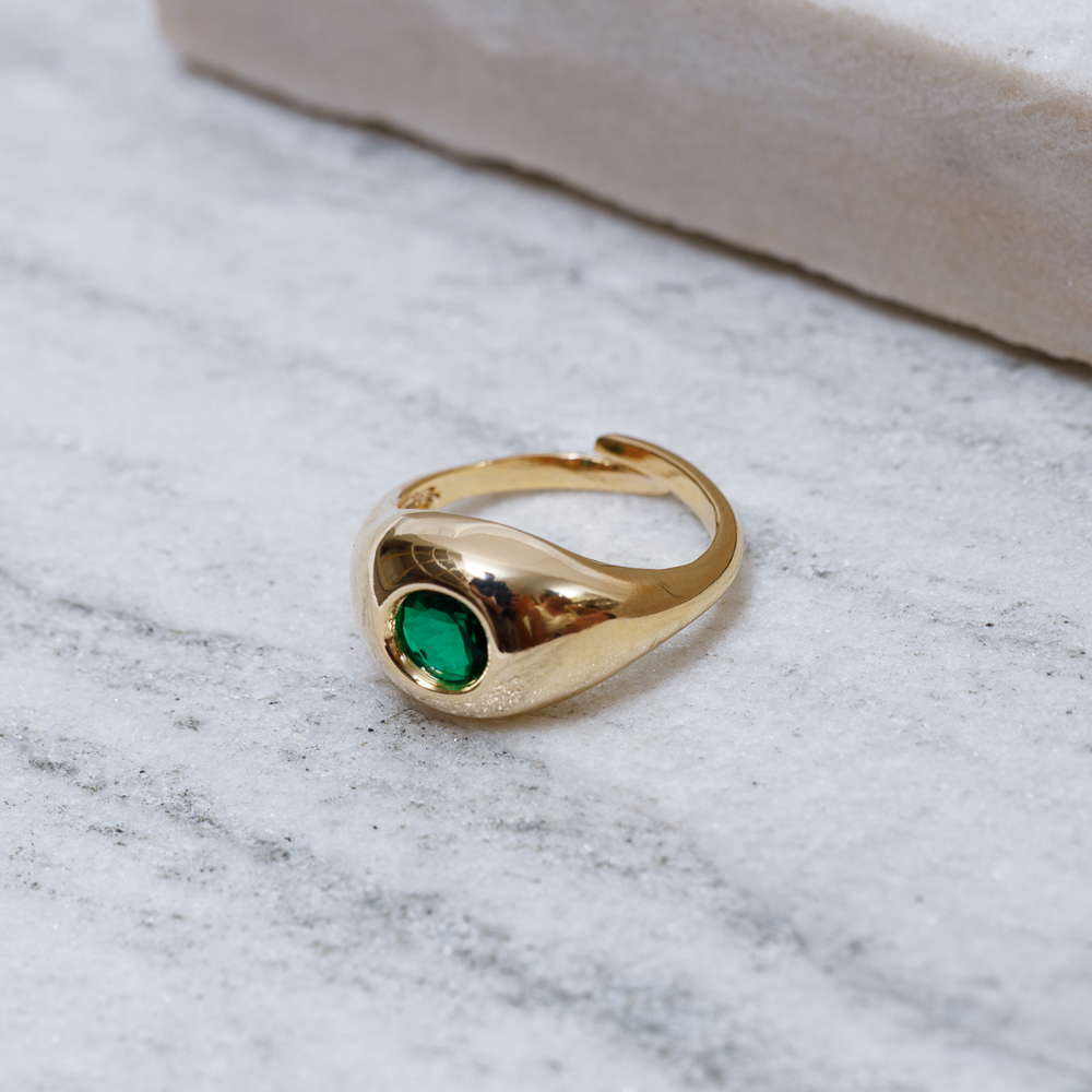 ANEL DEDINHO REDONDO VERDE REGULÁVEL BANHO OURO 18K