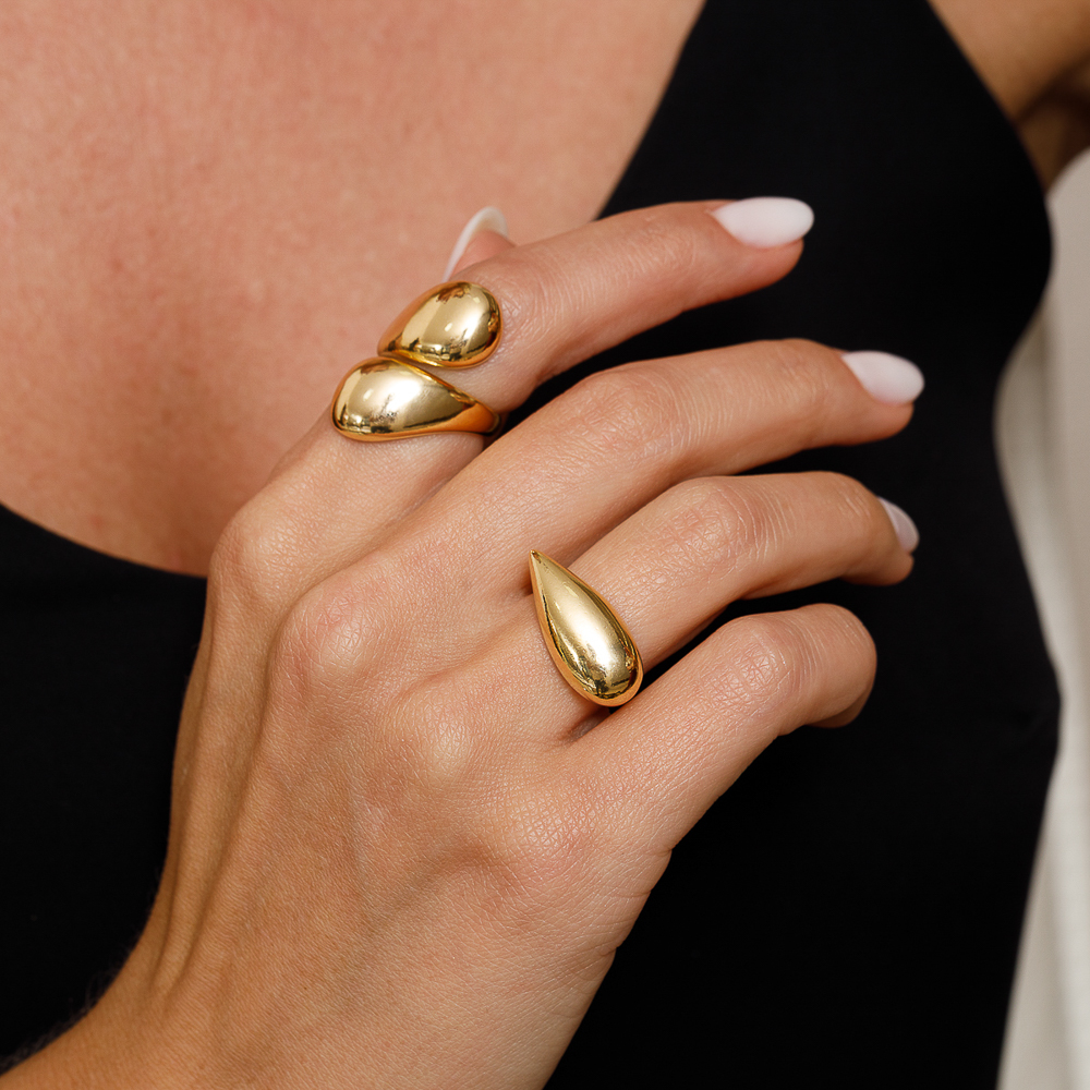 ANEL GOTA OCA ABAULADA BANHO OURO 18K