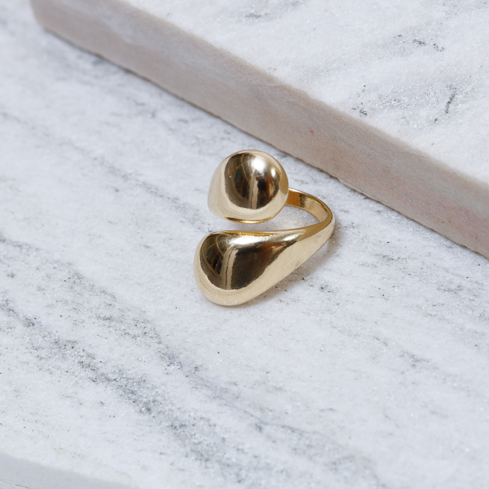 ANEL GOTA DUPLA LISA BANHO OURO 18K